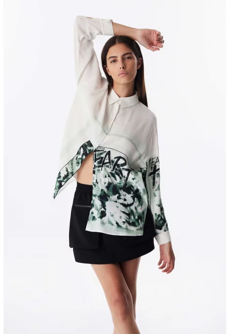 Риза с графика - Бял/Зелен