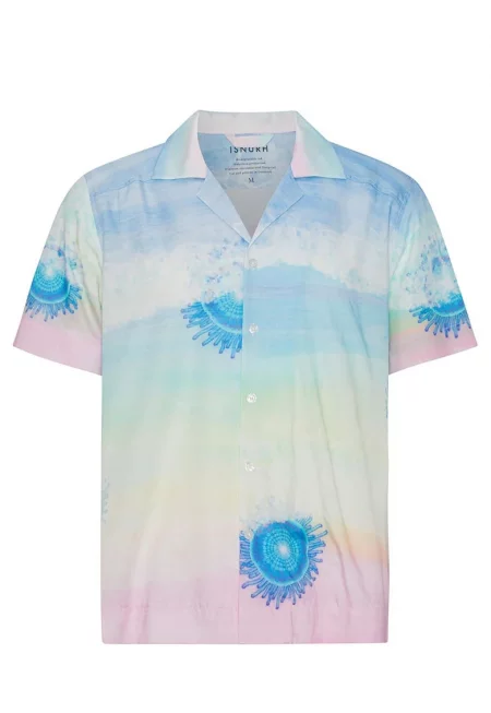 Риза с къс ръкав - с пастелен принт - Розово