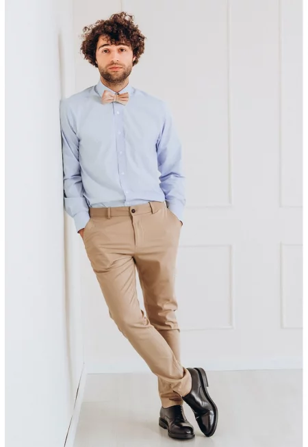 Риза с остра яка - Светлосин