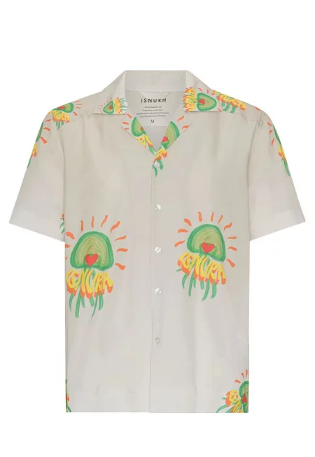 Риза  Стандартна кройка с принт на гърба - Бежов