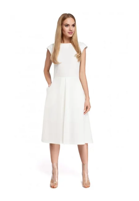 Rochie midi cu pliu frontal - Бял