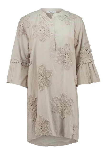 Рокля тип риза със среднодълги ръкави - Тъмнобежово