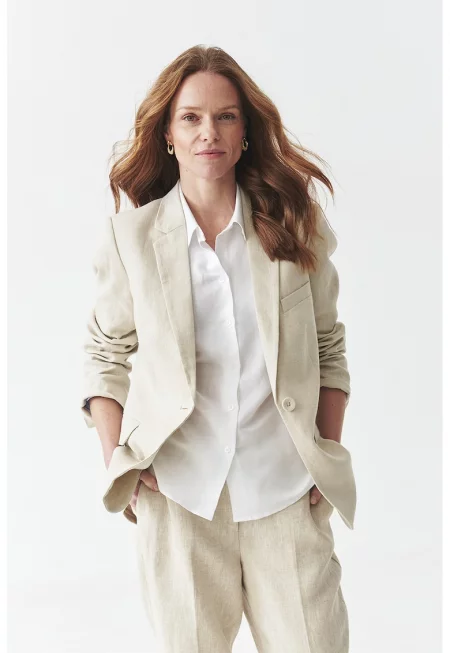 Сако от лен с джобове с капачета - Светло бежово