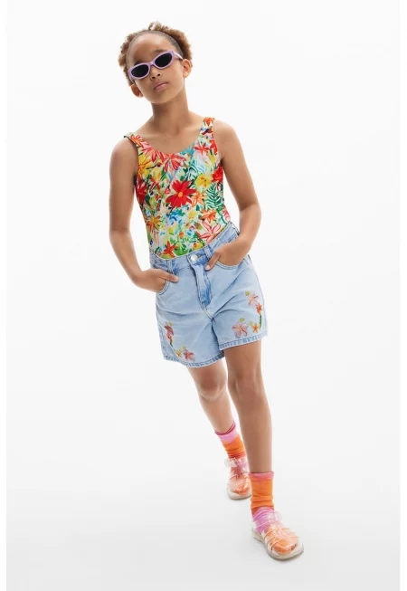 Шорти с висока талия - Бледо синьо