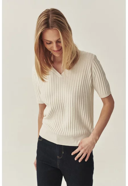 Шпиц блуза с къси ръкави - Слонова кост