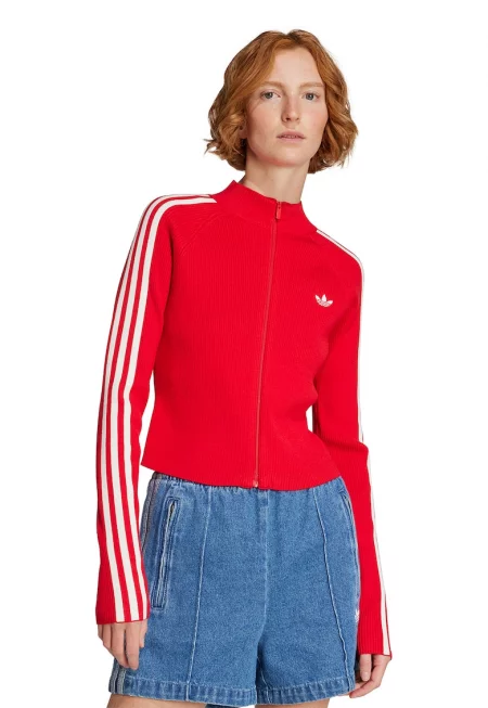 Слим жилетка с цип - Бял/Аленочервен