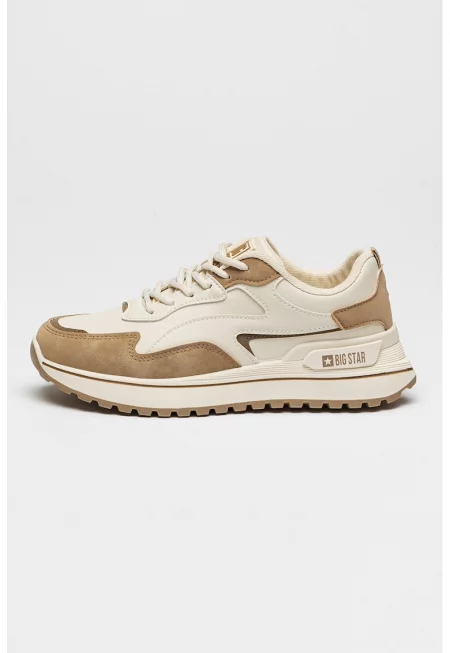 Спортни обувки от еко кожа с цветен блок - Бял/Сиво-кафяв