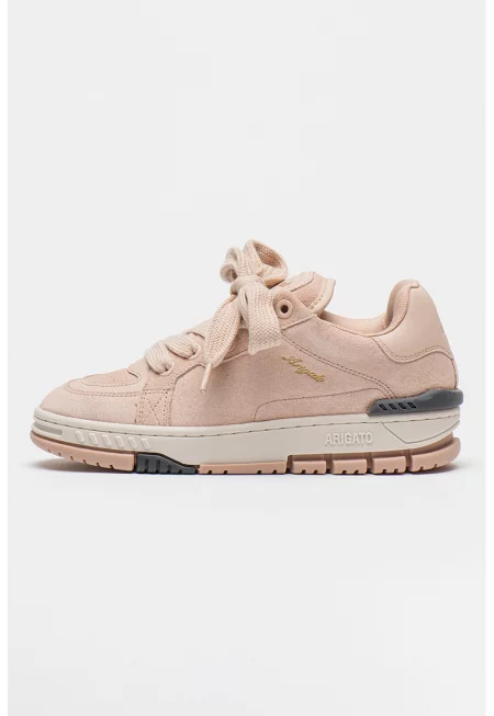 Спортни обувки от велур и кожа - Пастелнорозов/Мръснобял