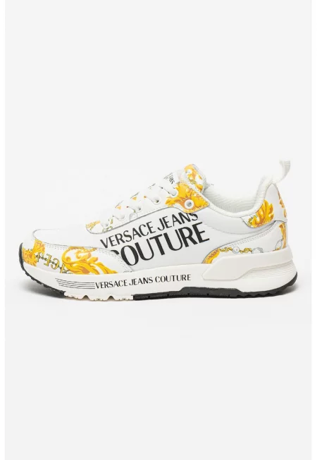 Спортни обувки с лого и връзки - Бял/Черен/Жълт