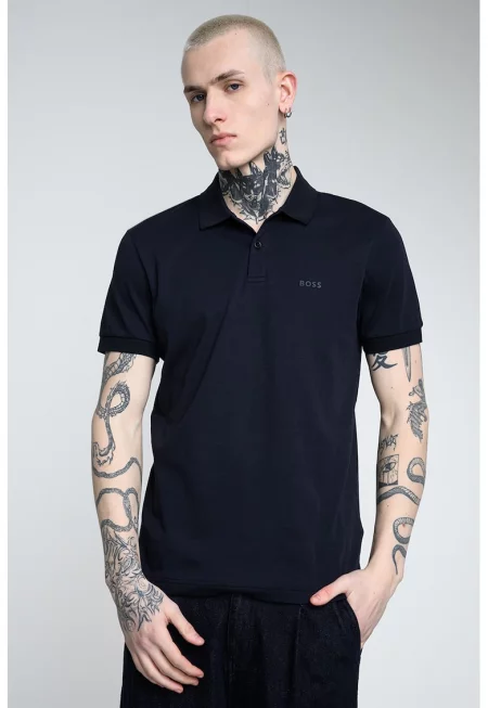 Стандартна тениска Pio с яка и лого - Тъмносин