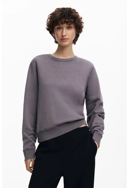 Суитшърт с лого от декоративни камъни - Бледа лила