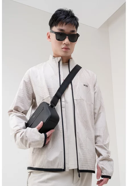 Суитшърт с цип и лого - Бежов