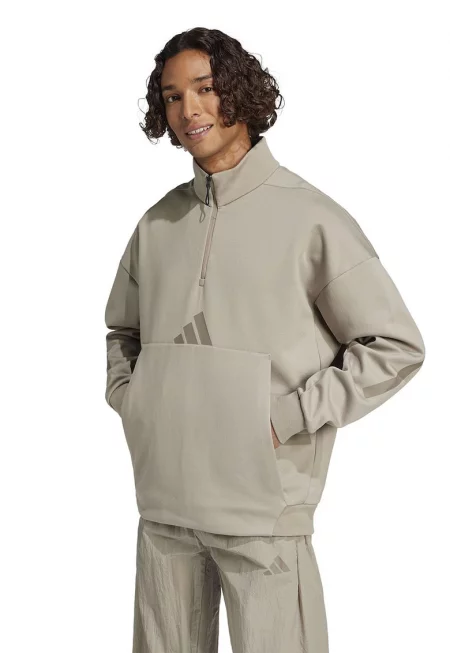 Суитшърт Z.N.E. с къс цип и джобове - Бледозелен