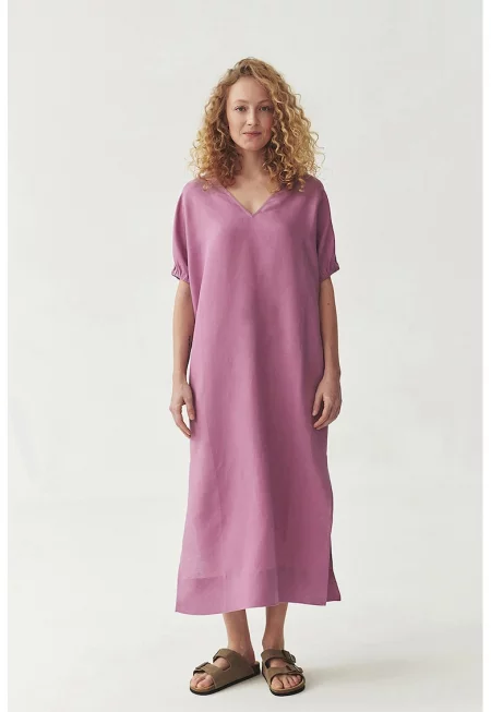 Свободна рокля Faro с лен - Прашно розово