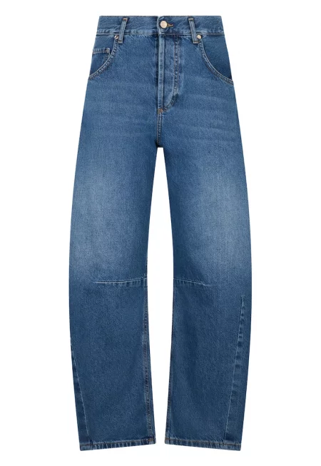 Свободни дънки със захабен ефект - Тъмносин