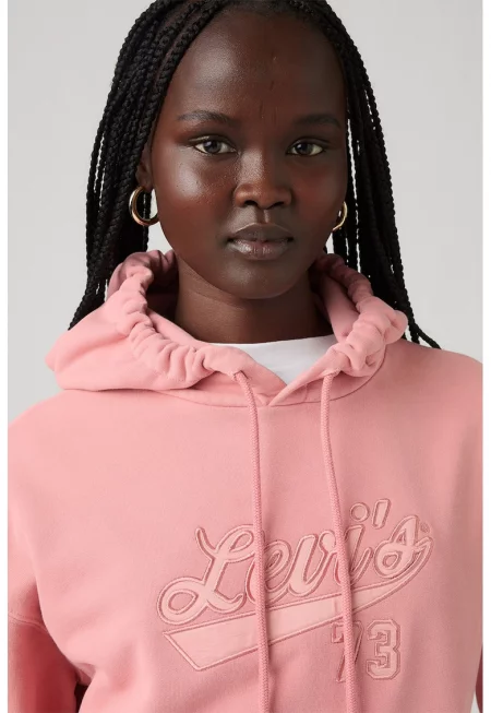 Свободно памучно худи с джоб кенгуру - Пастелнорозов