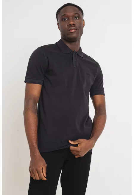 Тениска Prime от памучно пике с яка - Черен