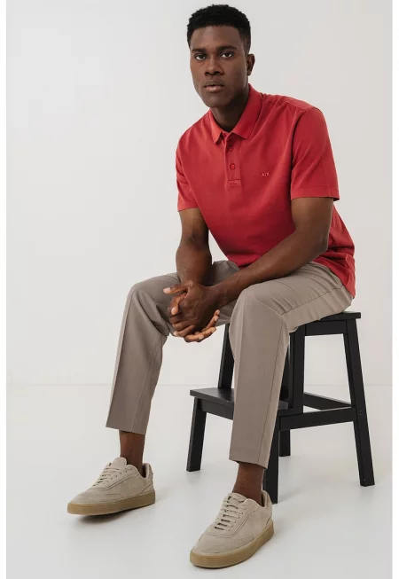 Тениска с яка и лого - Червен