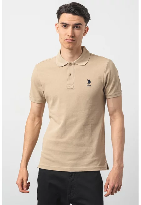 U.S. Polo Assn - Памучна тениска по тялото с яка