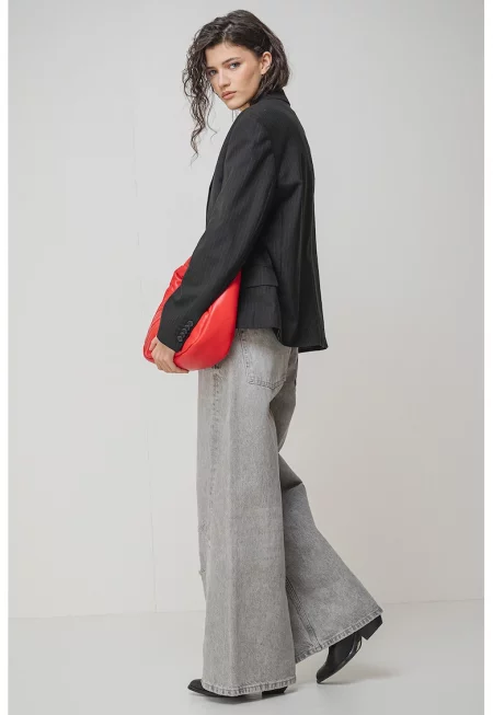 Уголемено раирано сако с раздвоен ревер - Черен