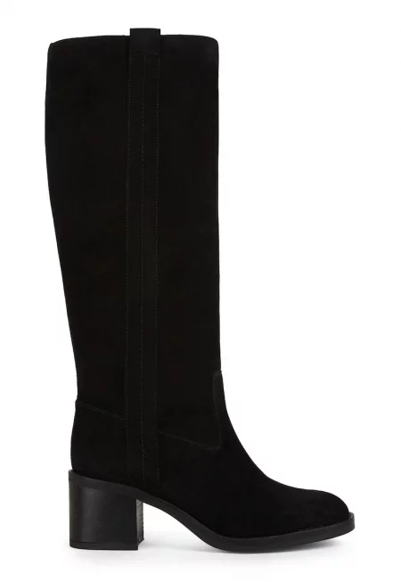 Велурени ботуши до коляното - Черен
