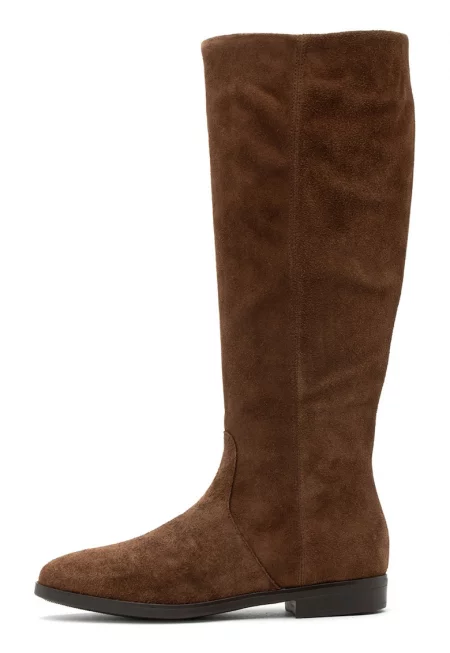 Велурени ботуши до коляното с масивен ток - Кафяв