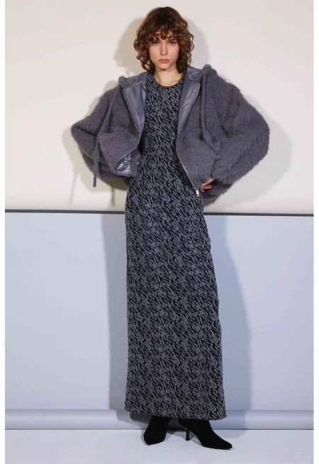 Вталена дълга рокля - Черен/Светло сив