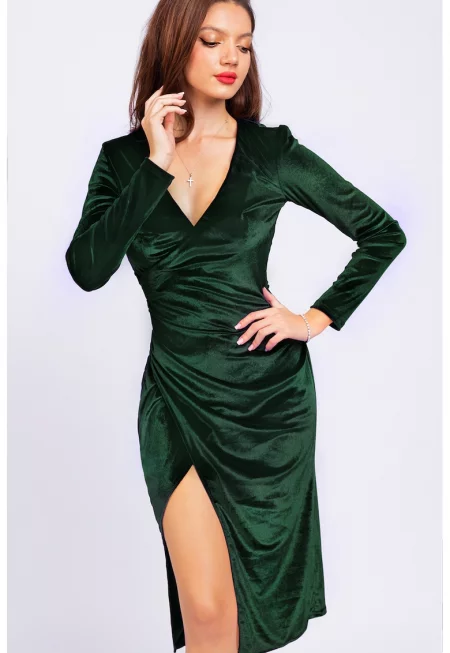 Вталена рокля с цепка встрани - Тъмнозелен
