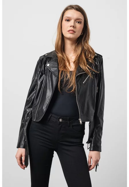 Яке от еко кожа с ресни