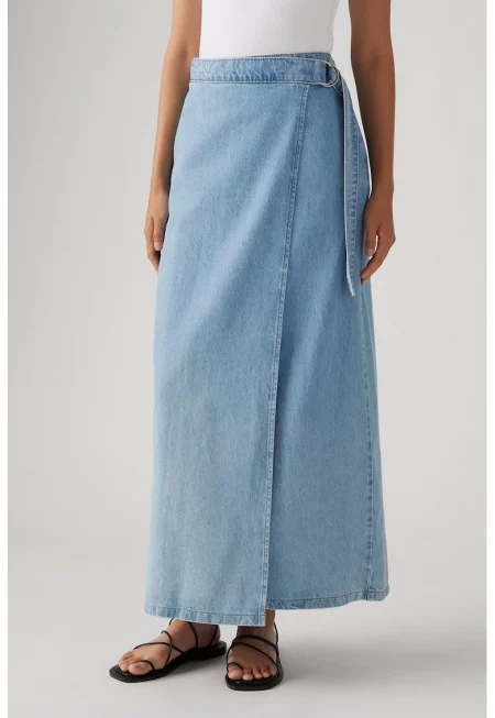 Застъпена пола от деним - Светлосин