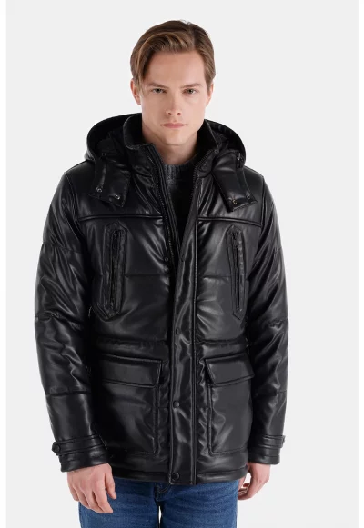 Зимно яке от еко кожа с качулка