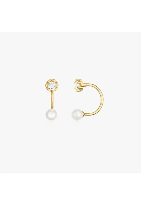 Златни обеци Pearl and stone jacket - Естествени перли