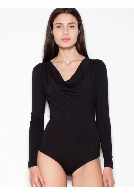 Боди  черно - дълъг ръкав - течно деколте - вискоза