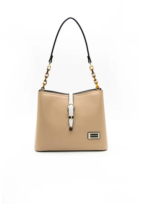 Чанта crossbody с шарка - Бежов - Бежов