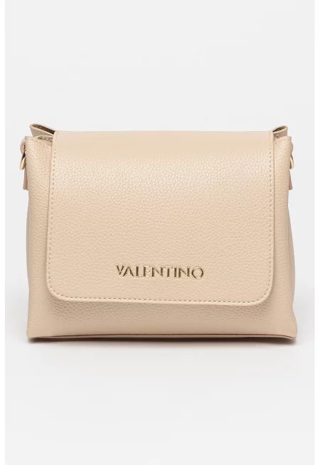 Чанта през рамо Alexia от еко кожа с метално лого - Слонова кост