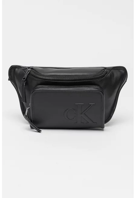 Чанта за кръста от еко кожа с джоб - Черен