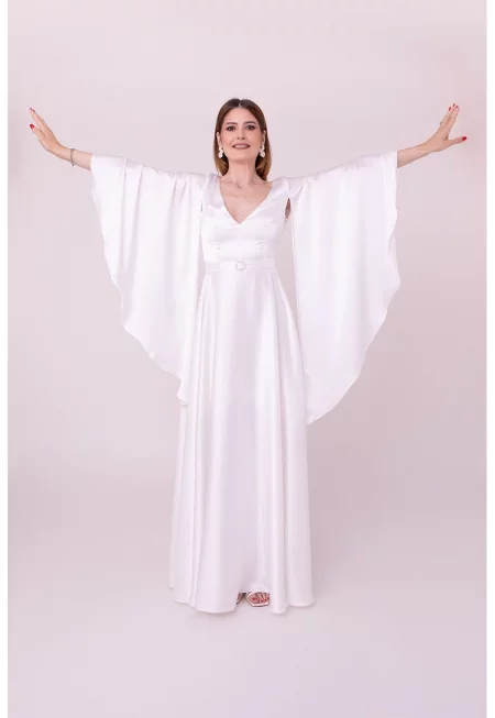 Дълга рокля The One с разкроени ръкави - Бял