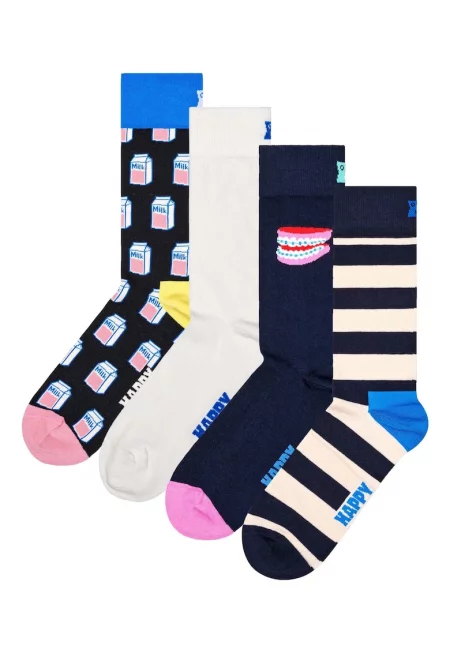 Дълги чорапи - 4 чифта - Бял/Розово/Тъмносин