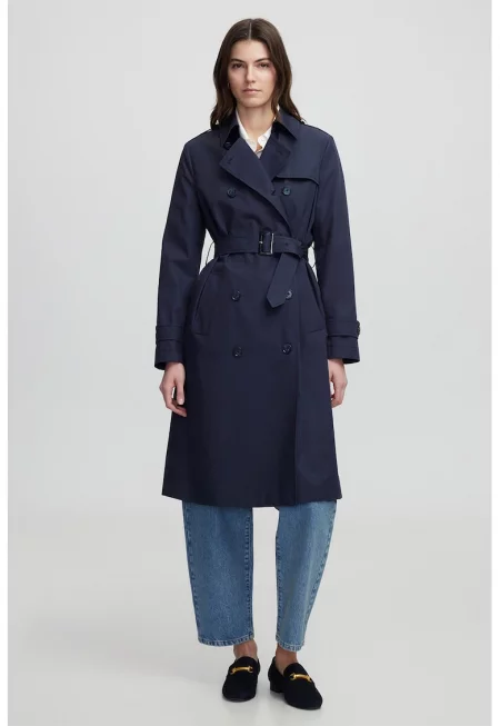 Дълго палто с копчета - Тъмносин