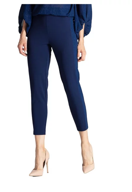 Дамски панталон  M689 - син - елегантен - висока талия - полиестер/еластан