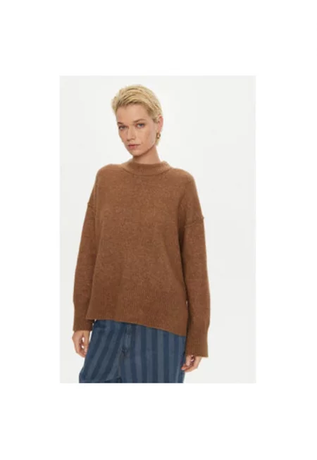 Дамски пуловер -  304750120 - Вълна алпака/Вълна/Рециклиран полиестер - Кафяв - Кафяв