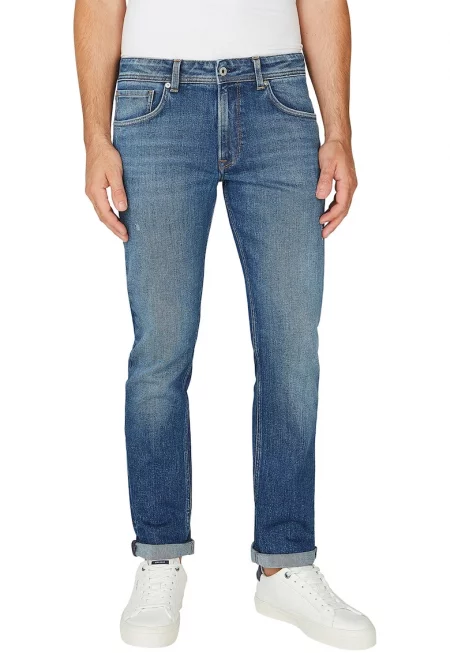 Дънки с ниска талия и захабен ефект - Син