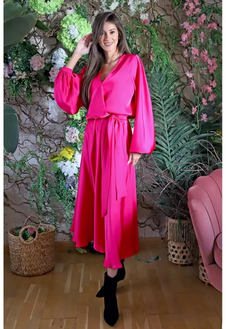 Ефирна рокля Avellino с коприна - Фуксия
