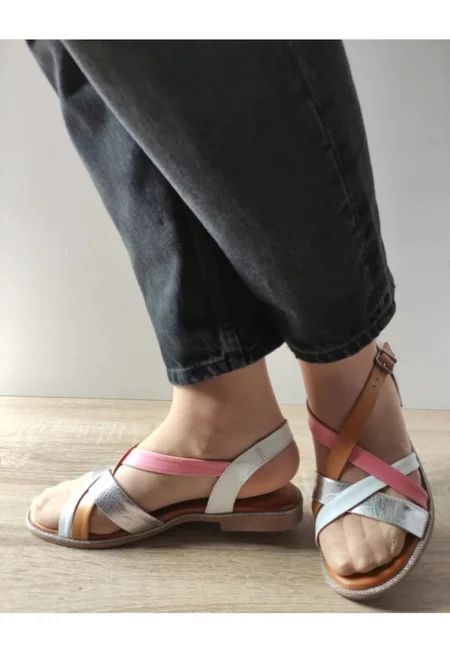 Ежедневни дамски сандали  059 A406 бели + комб - Бял