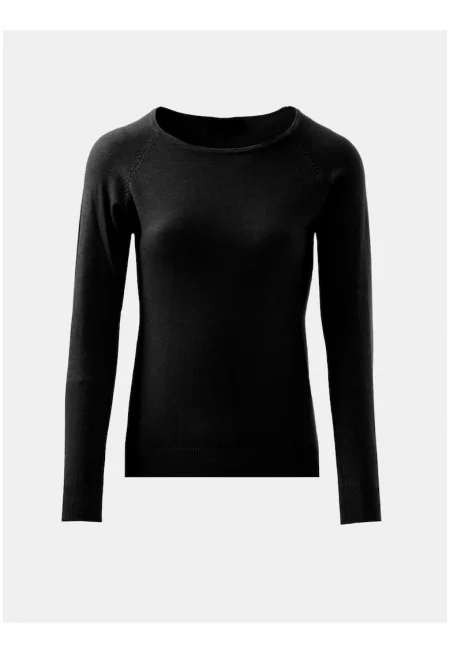 Фино плетен пуловер с ръкави реглан - Черен