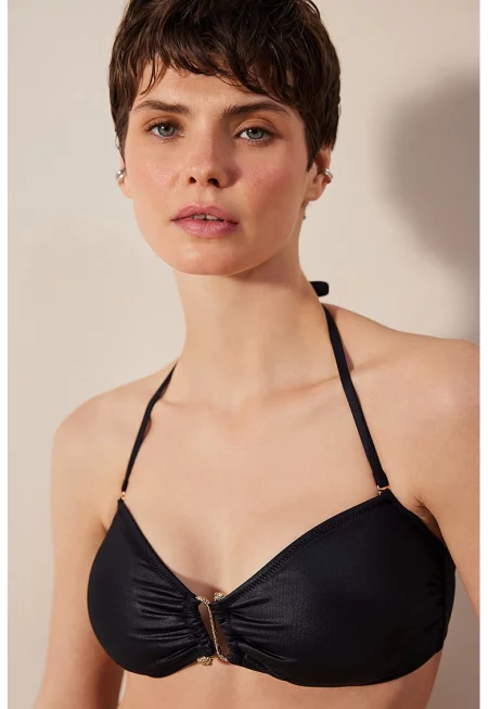 Горнище на бански с метален детайл - Черен