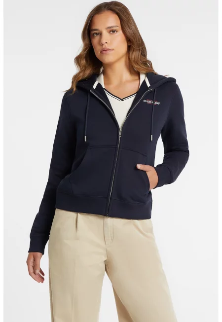 Худи с джобове и цип - Тъмносин