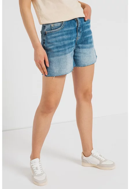 JEANS - Къс панталон от деним със захабен ефект