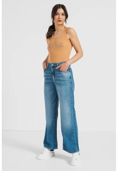 JEANS - Топ с лого с декоративни камъни