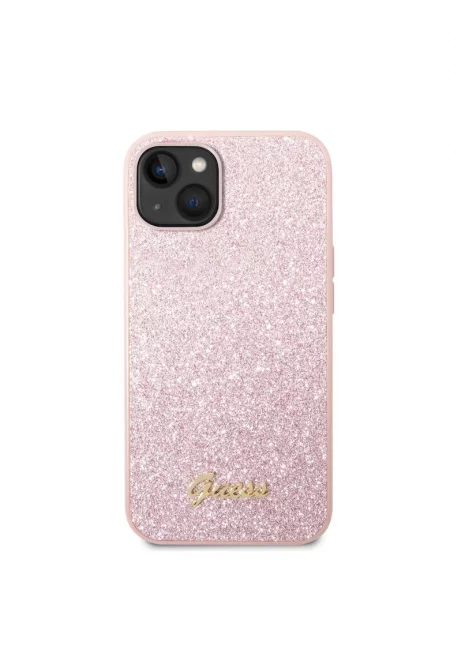 Калъф  PC/TPU Glitter Flakes Metal Logo - За iPhone 14 Pro Max - Розов